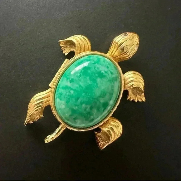 Vintage 1971 AVON Tortoise Green Sea Turtle Shell Eyes Perfume Glacé Gold tone. - Picture 9 of 9